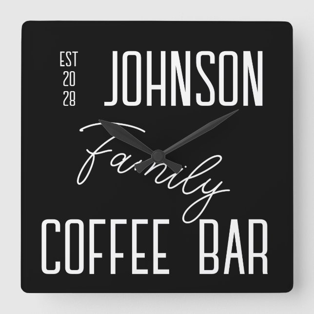Relógio Quadrado Família Nome Kitchen Black White Wall Clock (Frente)