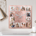 Relógio Quadrado Family Is Everything Quote Family Photo<br><div class="desc">Easily create your own personalized rose gold metallic modern style wall clock with your custom photos. The design also features a beautiful handwritten script quote: "Family is everything". For best results,  crop the images to square - with the focus point in the center - before uploading.</div>