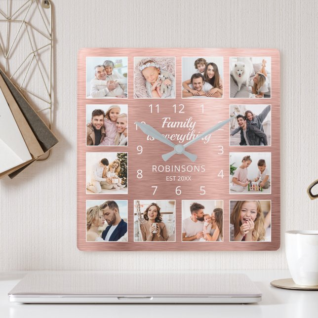 Relógio Quadrado Family Is Everything Quote Family Photo (Criador carregado)