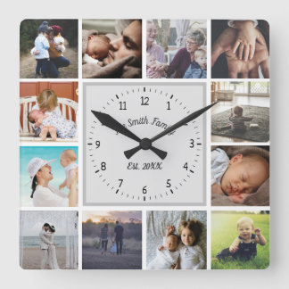 Relógio Quadrado Family memories custom photo collage personalize