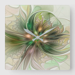 Relógio Quadrado Fantasia Abstrata Moderna Colorida Flor Fractal
