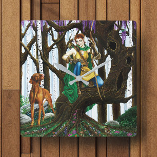 Relógio Quadrado Fantasia Elfa Arqueira Cachorro Vizsla Floresta En