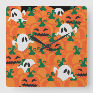 Relógio Quadrado Fantasmas de Halloween Pomar de Abóbora Assombrada