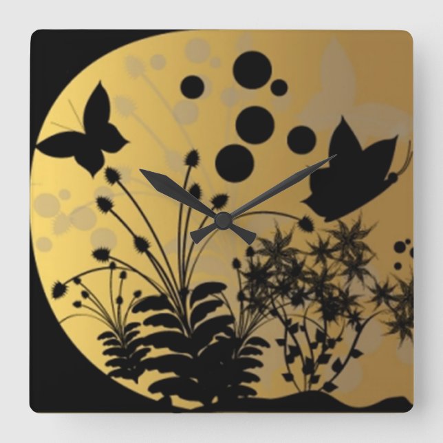 Relógio Quadrado Fantasy Garden Silhout Clock (Frente)