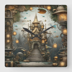 Relógio Quadrado Fantasy Land Wall Clock