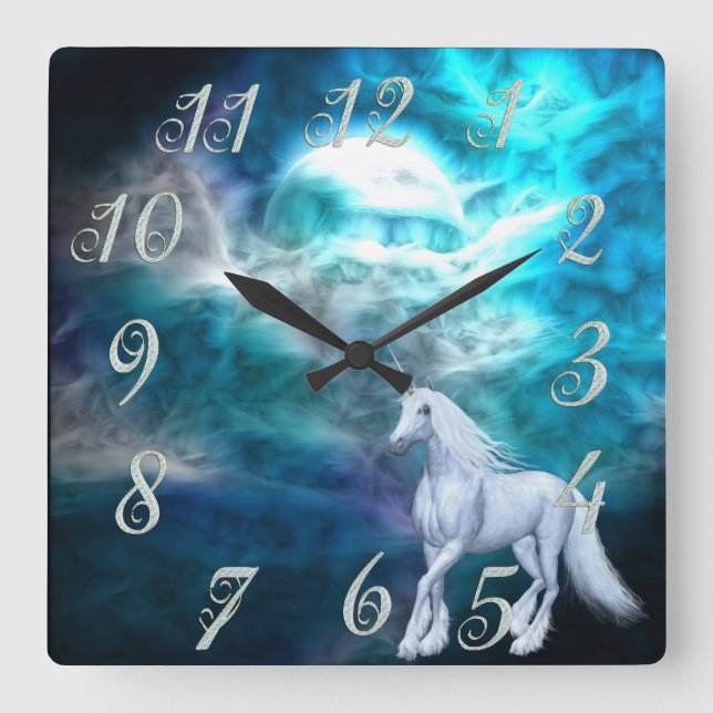 Relógio Quadrado Fantasy Sky Unicorn Wall Clock (Frente)