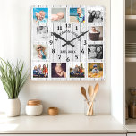 Relógio Quadrado Farmhouse de madeira rustic White Barn 12 Colagem<br><div class="desc">Armário Russo de Madeira Branca 12 Foto Collage Square Wall Clock. Grande e rústico celeiro branco vintage madeira personalizada familia nome ano de decor de parede estabelecido. A prancha de madeira perfeita do país procura qualquer casa ou cozinha.</div>