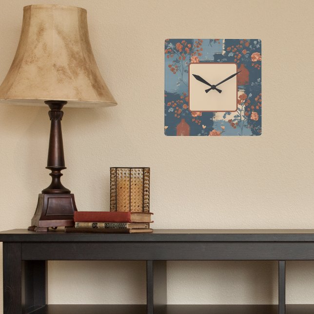 Relógio Quadrado Farmhouse Russo de Ferrugem Azul do País (Criador carregado)