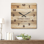 Relógio Quadrado Farmhouse Rustic Pallet Wood Family<br><div class="desc">Simples relógio de madeira rústica,  personalizado com nome de família e ano estabelecido. Faz um presente pensativo para o aquecimento doméstico,  feriados e casamentos.</div>