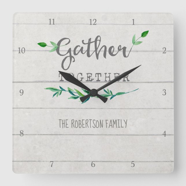 Relógio Quadrado Farmhouse Shiplap Madeira Folha Simples Junta (Frente)