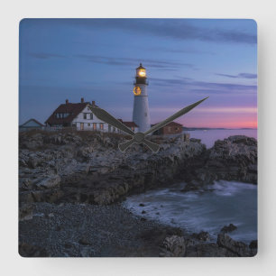 Relógio Quadrado Faróis Farol de Cabo Elizabeth Maine