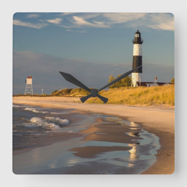Relógio Quadrado Farol Big Sable Point no Lago Michigan 2 (Frente)
