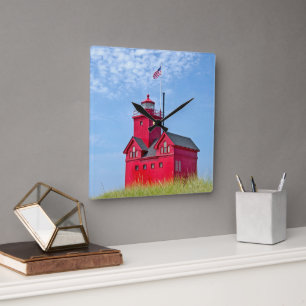 Relógio Quadrado Farol do Big Red Michigan