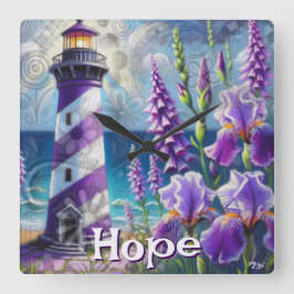 Relógio Quadrado Farol Roxo com Foxglove & Iris Personalizado