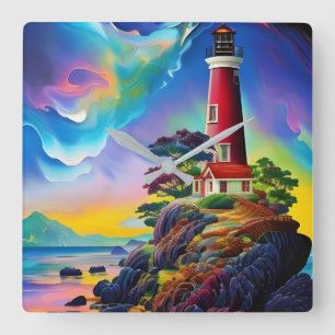 Relógio Quadrado Farol Vermelho Pequeno