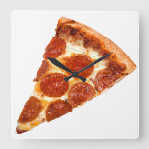 Relógio Quadrado Fatia de pizza de pepperoni clássica da SlipperyJo