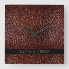 Relógio Quadrado Faux Leather Brown Personalizada Emboscada