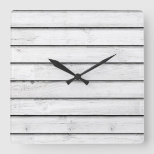 Relógio Quadrado Faux Wood Slats   Branco   Personalizável
