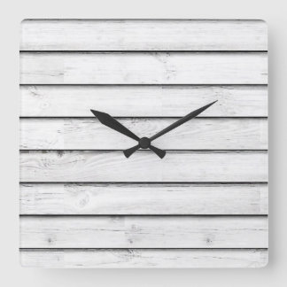 Relógio Quadrado Faux Wood Slats | Branco | Personalizável