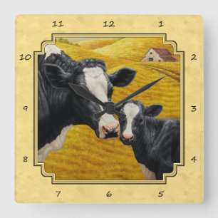 Relógio Quadrado Fazenda Holstein Amarelo