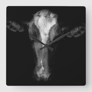 Relógio Quadrado Fazendas Foto Da Cabeça De Vaca B&W