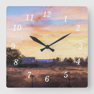 Relógio Quadrado Fazendeiros Morning Painterly Wall Clock