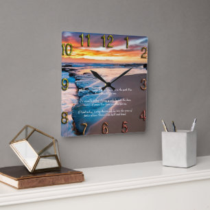 Relógio Quadrado Fé Cristã Dourada do Oceano Azul