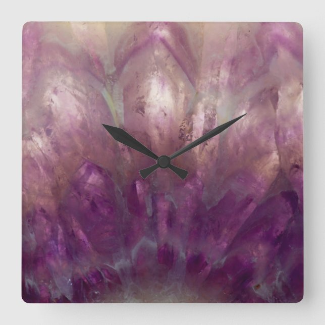 Relógio Quadrado Fechar um Ametista roxo (Frente)