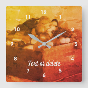 Relógio Quadrado Feira do Condado Frutas Angustiado Vintage Persona