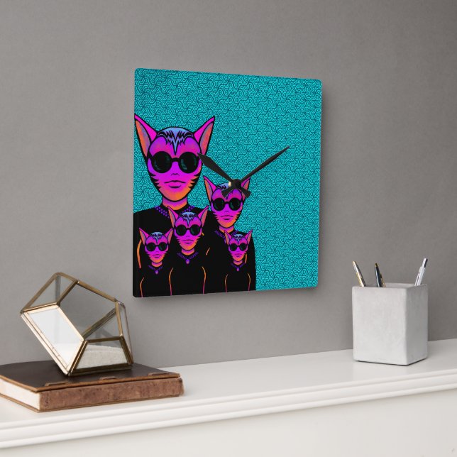 Relógio Quadrado Feline character (Escritório)