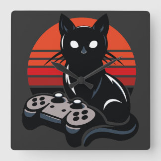 Relógio Quadrado Feline Gamer: As Crônicas do Controlador Pawsome