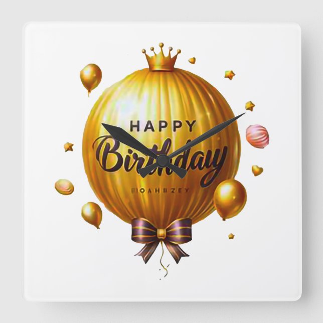 Relógio Quadrado Feliz aniversário (Frente)