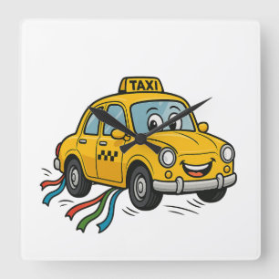 Relógio Quadrado Feliz Cartoon Taxi