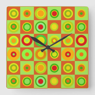 Relógio Quadrado Feliz Círculos Retro-Modernos de Bolinhas Op art 1