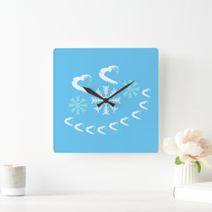 Relógio Quadrado Feliz Coração Snowflake Wall Clock
