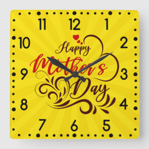 Relógio Quadrado Feliz Dia das Mães Design Elegante-23331 Suporte p