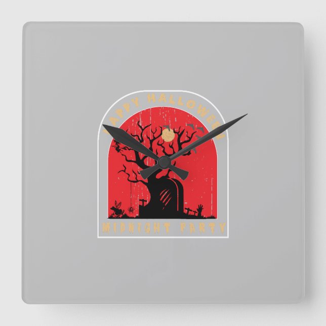 Relógio Quadrado Feliz Festa de Meia-Noite de Halloween (Frente)