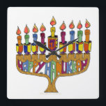 Relógio Quadrado Feliz Hanukkah Dreidels Menorah<br><div class="desc">Você está vendo a coleção de Design Lee Hiller. Roupa,  Gifts & Coleções Lee Hiller Fotografia ou Coleção de Arte Digital. Você pode ver a fotografia da Nature em http://HikeOurPlanet.com/ e seguir seu blog de caminhada no Hot Primavera National Park.</div>