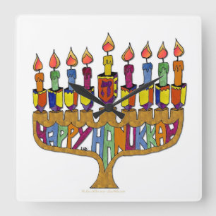 Relógio Quadrado Feliz Hanukkah Dreidels Menorah