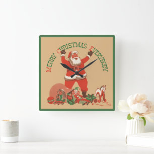 Relógio Quadrado Feliz Natal a Todos! Papai Noel Vintage