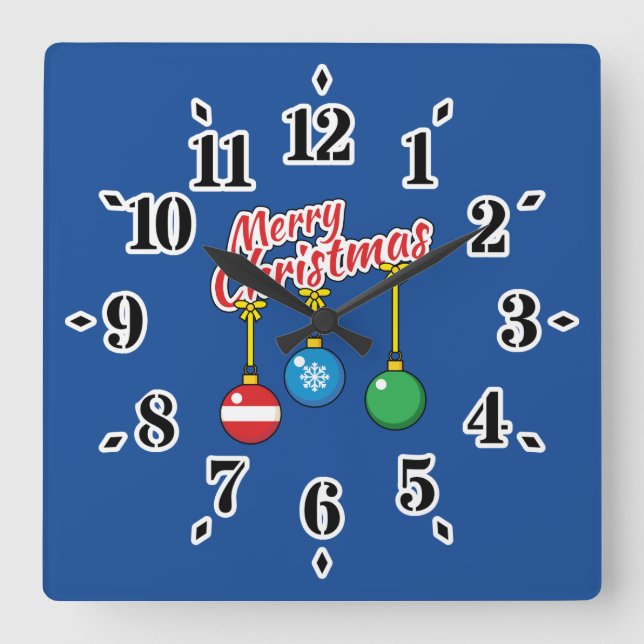 Relógio Quadrado Feliz Natal com as Bolas (Frente)