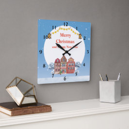 Relógio Quadrado Feliz Natal e Feliz ano novo 10,75"