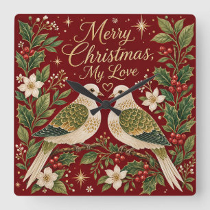 Relógio Quadrado Feliz Natal Meu Amor Rolas-Turtas Azevinho
