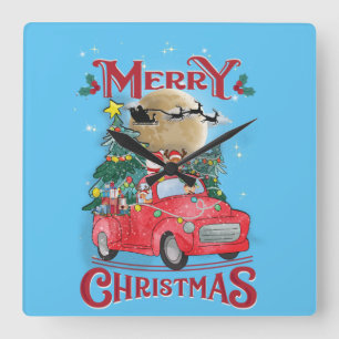 Relógio Quadrado Feliz Natal Vintage Red Papais noeis Caminhão
