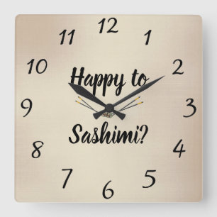 Relógio Quadrado Feliz Por Sashimi?Relógio de Parede