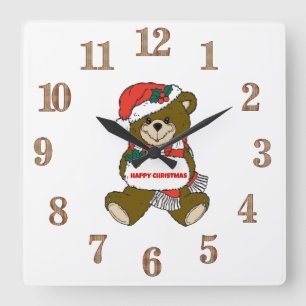 Relógio Quadrado Feliz Urso de Natal