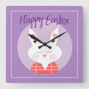 Relógio Quadrado Felz pascoa Bunny Purple