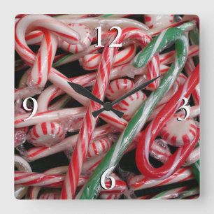Relógio Quadrado Feriado de Natal Candy Canes and Peppermints