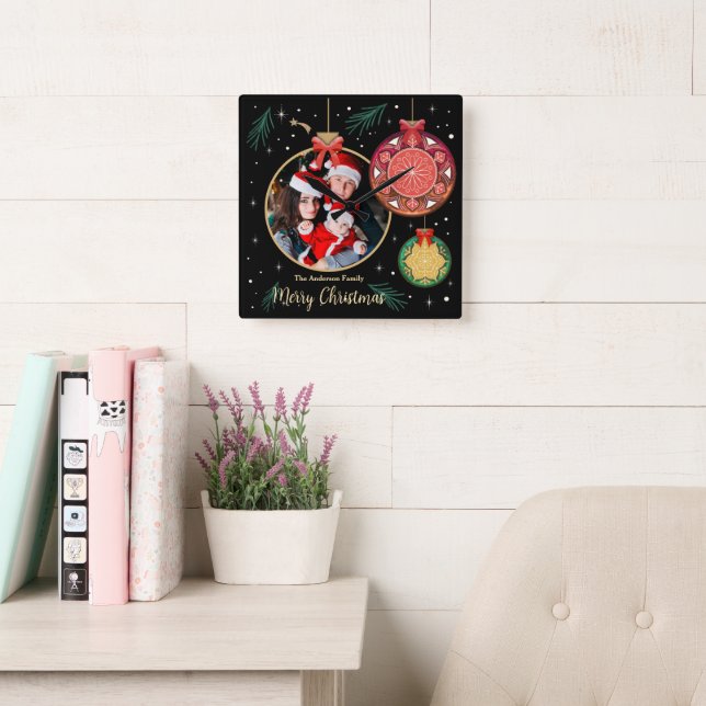 Relógio Quadrado Feriados de Fotos da Família Feliz Natal Personali (Sala de leitura)