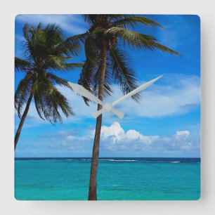 Relógio Quadrado Férias de família na praia em Guadeloupe no Caribe